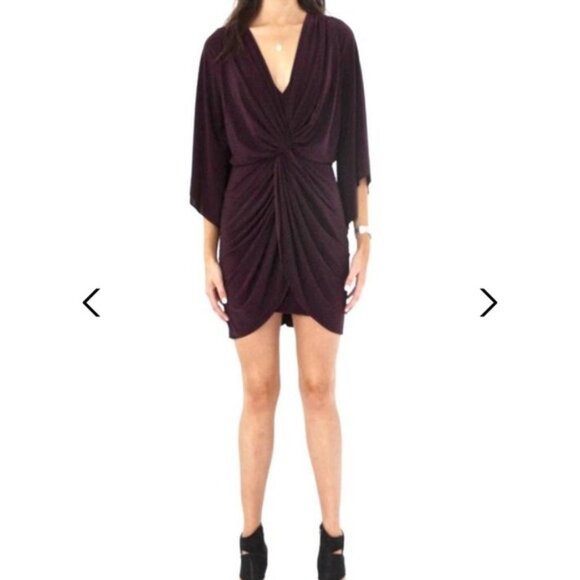 Misa Los Angeles Teget Twist Front Draped Mini Dress Bell Sleeves Plum Purple Si - Picture 14 of 14